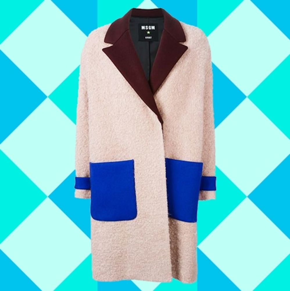 MSGM Women's Pink and Blue Wool Colorblock Coat